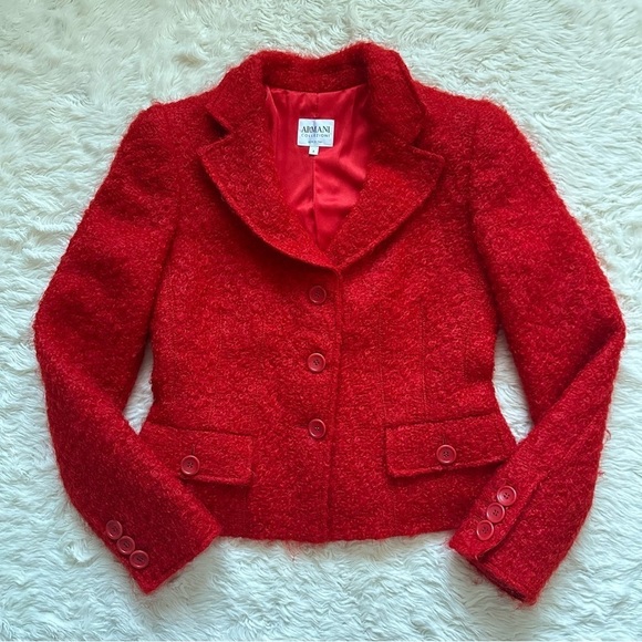 Armani Collezioni Blazer Button Front Mohair Wool Blend Textured Fuzzy Red 4 - Picture 1 of 12